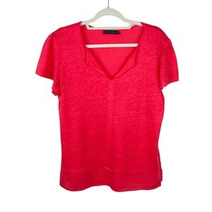 Sanctuary hot pink tee too short sleeve v neck linen rayon L large